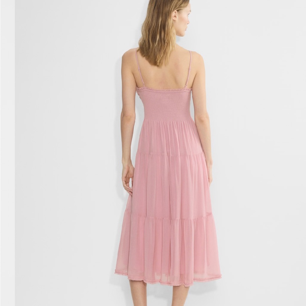 Aritizia Wilfred Chiffon Women’s Pink Smocked Bodice Midi Dress - Picture 3 of 11